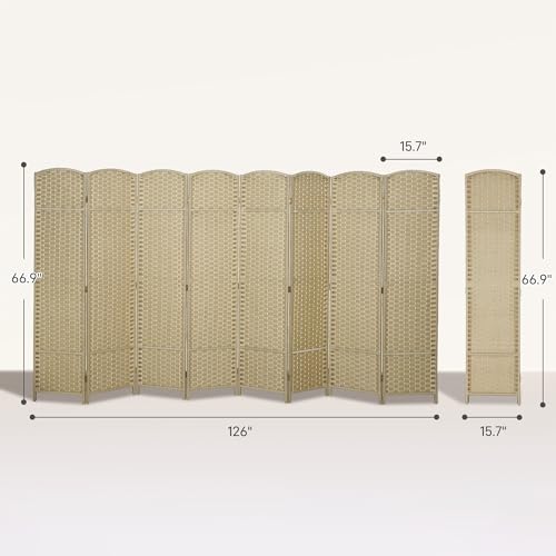 HOMCOM Room Divider, 8 Panel Folding Privacy Screen, 5.6' Tall Freestanding Wall Partition for Home Office, Bedroom, Beige HOMCOM