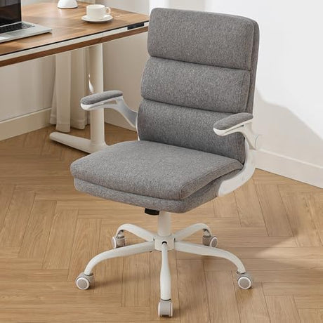 amseatec Office Chair Adjustable Desk Chair Mid Back Executive Comfortable Fabric Ergonomic Back Support Home Computer Chair with Padded Flip-up Armrest Swivel Wheels (Cement Gray) amseatec