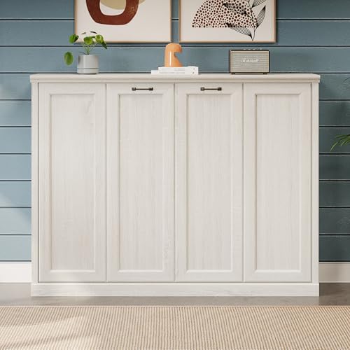 MERITLINE Twin Horizontal Murphy Chest Bed,Wood Folding Hideaway Bed Cabinet for Adults (White) MERITLINE