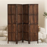 Asnefeli Wood 4 Panel Room Divider, 5.6Ft Detachable Folding Privacy Screen for Room Separation, 33.5" 2in1 Removable Short Wall Divider Screen for Home Office, Bedroom, Dog Gate for Isolate Dog-Brown Asnefeli