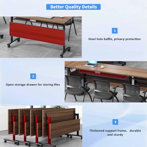 Folding Conference Room Tables,55" Flip Top Seminar Conference Tables,Foldable Meeting Table with Silent Wheels,Office Rolling Modular Meeting Room Table Mobile Training Tables (Walnut, 4 pack) Vlemkk