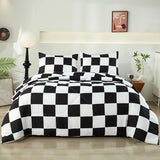 Anrenoti Black White Plaid Comforter Set, 3 Pieces Fluffy Gingham Checkered Down Alternative Comforter Full (79"x90"), Lightweight Microfiber Geometric Bedding with 2 Pillowcases for All Seasons Anrenoti