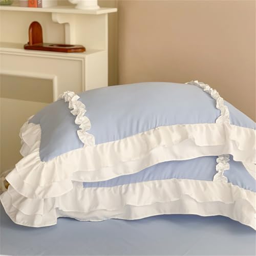 Girls Lace Bedding, Full Comforter Cover Set, Chic Ruffled Duvet Cover with 2 Layers Ruffle,Princess Style 1 Duvet Cover with 2 Pillowcases, No Comforter-Blue,Full SOUKECHY