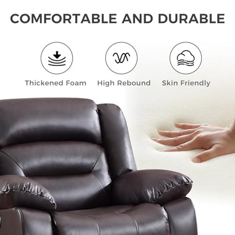 EBELLO Classic Power Recliner Chair, Faux Leather Oversized Electric Overstuffed Chair with Soft Cushion and Back, Sofa with Comfortable Armchair for Living Room, Brown EBELLO