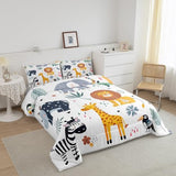 Feelyou Kids Zoo Animal Comforter Set Toddler Size Cute Wild Animals Bedding Set Cartoon Safari Wild Print Comforter for Boys Girls Children Teens Bedroom Decor Exotic Natural Theme Duvet Set Feelyou