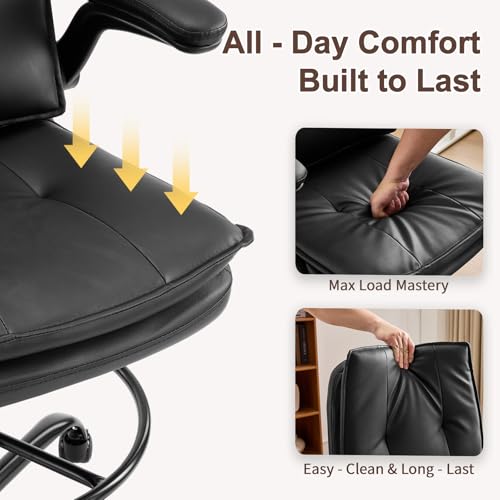 Karl home Drafting Chair Height Adjustable for Standing Desk, PU Upholstered Tall Office Swivel Desk Chair with Flip-Up Armrests, Ergonomic Lumbar Support, Adjustable Foot Ring, Black Karl home