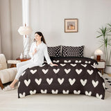 Erosebridal Black White 7 Pcs Comforter Set King Bed in a Bag,Cute Heart Pattern Bedding Set for Kids Boys Girls Valentine Day Quilt Cartoon Love Geometric Duvet Insert Love Heart Flat Fitted Sheet Erosebridal