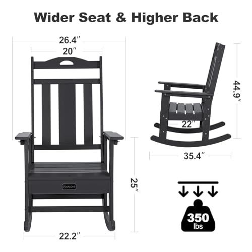 nalone Outdoor Rocking Chairs Set of 2, HDPE All Weather Resistant Rocking Chair for Porch, Oversized Patio Rocker Chair for Adult, Outdoor Rockers for Garden Lawn - WoodArtSupply