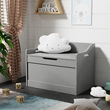 RAAMZO Wood Modern Storage Bench Box Blanket Chest Trunk with Safety Hinged Lid in Grey Finish WoodArtSupply