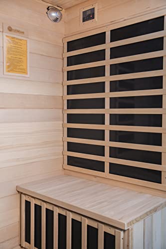 Heat Wave 4 Person Sauna Hemlock Wood Sonoma 9 Carbon Infrared Heaters MP3 Player Chromo Therapy Lighting 120V 2100W Heat Wave