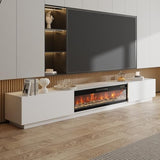 WOODTIME 109.4"W Fireplace TV Stand for TVs up to 85 Inches, 1500W/750W Electric Fireplace with 12-Color Flame, 2-Level Heat, Extra Long Entertainment Center with Large Drawers, for Living Room, White WOODTIME