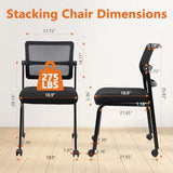 CLATINA Stacking Armless Office Waiting Room Chair with Wheels, Stackable Mesh Guest Reception Desk Chairs with Adjustable Backrest for Conference Lobby Side School, Black, 4 Pack CLATINA