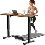 Veken 55 Inch Large Electric Standing Desk, Heights Adjustable, Sit to Stand Up, Work Home Office Computer Table for Study, Walking Pad, Writing, and Games, Wooden Desktop Desks, Brown Veken