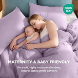 EMME Muslin Cotton Duvet Cover Set Lavender Queen Size Linen Like Soft Breathable Lightweight Summer Comforter Cover Set with Zipper Closure (Lavender, Queen, 90"x90") EMME
