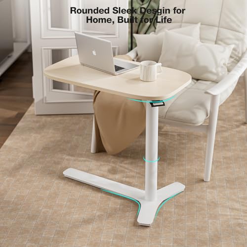 Muvai Overbed Bedside Table with Hidden Casters,30 Inches Adjustable Height Pneumatic Mobile Laptop Standing Desk, Rolling Computer Table for Home & Hospital Use ，Light Rustic Brown 30" W x 17.7" D Muvai