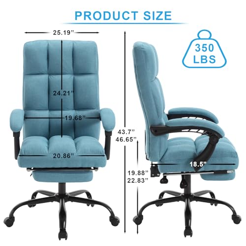 KCREAM Erogonomic Reclining Office Chair with Footrest, High Back Fabric Cute Comfortable Recliner Office Desk Chair with Leg Foot Rest for Women,Blue KCREAM