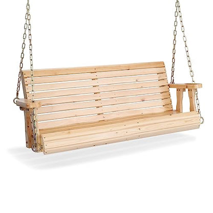 VINGLI Upgraded Patio Wooden Porch Swing for Courtyard & Garden, Heavy Duty 880 LBS Swing Chair Bench with Hanging Chains for Outdoors (4 FT, Natural) - WoodArtSupply