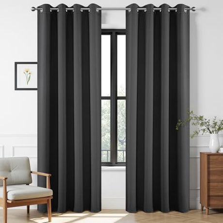 Joydeco Grey Curtains 84 Inch Long, Room Divider Blackout Curtains for Bedroom with Grommets, Thermal Insulated, Noise Reducing Room Darkening Black Out Drapes for Bedroom Living Room Window, 2 Panels Joydeco