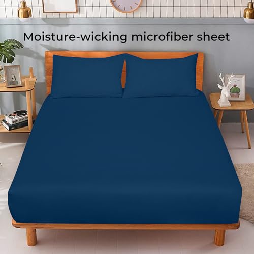 Royale Linens Fitted Sheet Queen - Ultra Soft 1800 Brushed Microfiber - Hotel Luxury Bottom Sheets - Wrinkle Free & Fade Resistant - Deep Pocket Fitted Sheet Only (Queen, Navy) ROYALE LINENS
