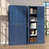 SteeLoong Kitchen Pantry Cabinet,71”Blue Metal Pantry Storage Cabinets with Doors and 4 Adjustable Shelves,Kitchen Cabinet with 2 Gold Handles,Tall Cabinet for Livingroom, SteeLoong
