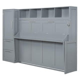 Ball & Cast Murphy Bed Queen Size Wall Beds with Closet and Storage Drawers,Wood Hideaway Platform Bedframe w/Lock,can be Folded,Easy Assembly,for Kids Bedroom,Student Dorms,Gray Ball & Cast