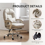 EMIAH Ergonomic Office Chair with Foot Rest Criss Cross Chair with Wheels Reclining Executive Office Chair Mid Back PU Leather Swivel Computer Chairs Lumbar Support for Home Office (Beige) EMIAH