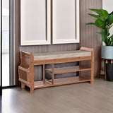 PETKABOO Shoe Bench with Hidden Drawer and Side Holder, 2 Tier Entryway Bench with Storage 39.4 in, Bamboo Shoe Rack with Cushion for Entryway Hallway Living Room Bedroom PETKABOO
