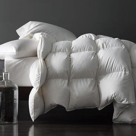 Royoliving Premium Feathers Down Duvet Insert Comforter Queen Size All Season Medium Warmth White 100% Cotton Cover with Corner Tabs (90x90, 50 oz) Royoliving
