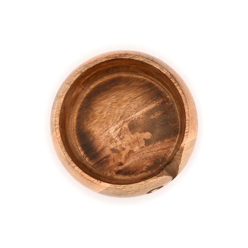 Mahasu Yarn Storage Mango Wood Yarn Bowl for Crocheting Accessories and Supplies Organizer Wool Storage Bowl Round (7" x 7" x 4") Mahasu