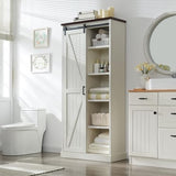 Aitjunz 72” Tall Farmhouse Bookshelf, 32” Wide Large Wooden Bookcase with Sliding Barn Door, 5-Tier Storage Cabinet with Adjustable Shelves, Modern Versatile Cabinet for Living Room, Bedroom, White Aitjunz