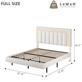 HOMBCK Floating Bed Frame Full with Smart LED Lights, Faux Leather Upholstered Platform Bed with Diamond PU Headboard, No Box Spring Needed, Noise-Free, Easy Assembly, White HOMBCK