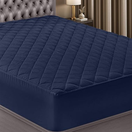 Utopia Bedding Quilted Fitted Mattress Pad, Twin Size, Elastic Fitted Mattress Topper Protector and Cover with Deep Pocket Stretches up to 16 Inches, Machine Washable (Navy) Utopia Bedding