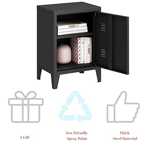 MIOCASA Nightstand Modern End Side Table Steel Bedside Storage Cabinet with Shelf Easy Assembly for Living Room Bedroom (Black) MIOCASA