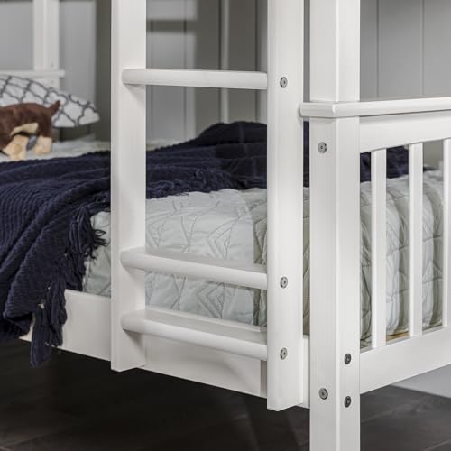 Walker Edison White Solid Wood Twin Over Twin Bunk Bed with Guardrails and Ladder - WoodArtSupply