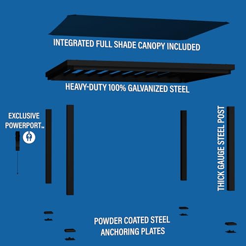 Backyard Discovery Trenton 14x12 All Season Galvanized Steel Pergola, Black, Sail Shade Soft Canopy, Rust Resistant, Support Wind and Snow, Patio, Deck, Backyard, Garden