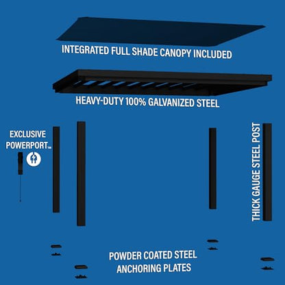 Backyard Discovery Trenton 14x12 All Season Galvanized Steel Pergola, Black, Sail Shade Soft Canopy, Rust Resistant, Support Wind and Snow, Patio, Deck, Backyard, Garden