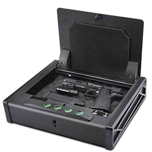 SOULYI Digital Gun Safe for 3 Pistols Safe DOJ Certified with 3 Quick Access Handgun Safe, Keypad Frosted Black Bedside Firearm Safe Hardened Steel Lock Box - WoodArtSupply