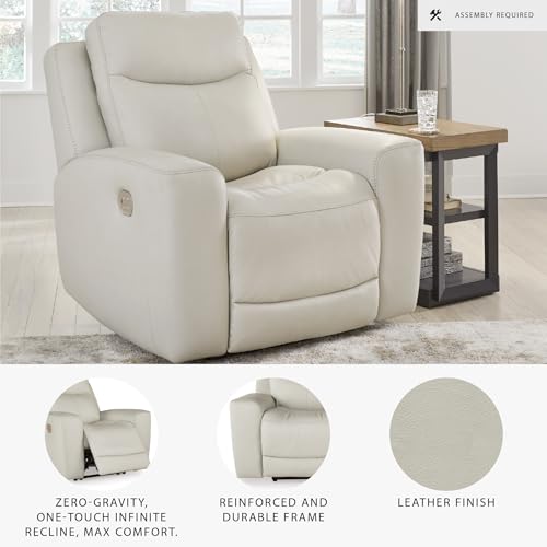 Signature Design by Ashley Mindanao Contemporary Leather Match Upholstered Power Recliner with Adjustable Headrest and USB Ports, Light Gray Signature Design by Ashley