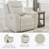 Signature Design by Ashley Mindanao Contemporary Leather Match Upholstered Power Recliner with Adjustable Headrest and USB Ports, Light Gray Signature Design by Ashley