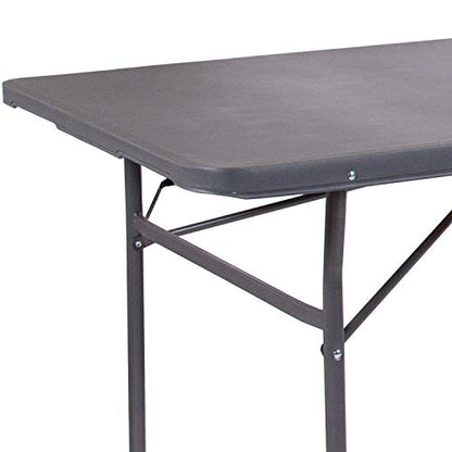 Flash Furniture 6' Rectangular Plastic Folding Event Table with Carrying Handle, Bi-Fold Portable Banquet Table for Indoor/Outdoor Events, Dark Gray - WoodArtSupply