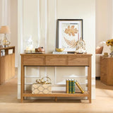 LEYAOYAO Fluted 47.2" Console Table with 3 Drawers, Modern Wood 2 Tier Entryway Table with Open Storage Shelf, Boho Sofa Entry Tables Behind Couch for Living Room, Hallway, Entrance Foyer, Tea Brown LEYAOYAO