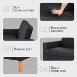 Lexicon 79"W Convertible Futon Sofa Bed, Loveseat, Faux Leather Upholstered Couch Sleeper, Adjustable Backrests, Padded Pocket Coil, Solid Wood Legs for Living Room, Bedroom, Apartment, Office, Black Lexicon