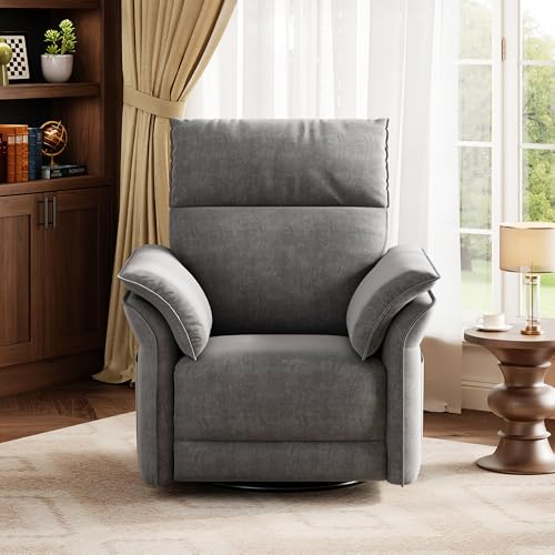 IDEALHOUSE Power Recliner Chair, 270 °Swivel Rocking Glider with USB Charging Port, Chenille Upholstered Fabric and Double-Layer Armrests, Nursery Chair for Living Room, Nursery(Gray)