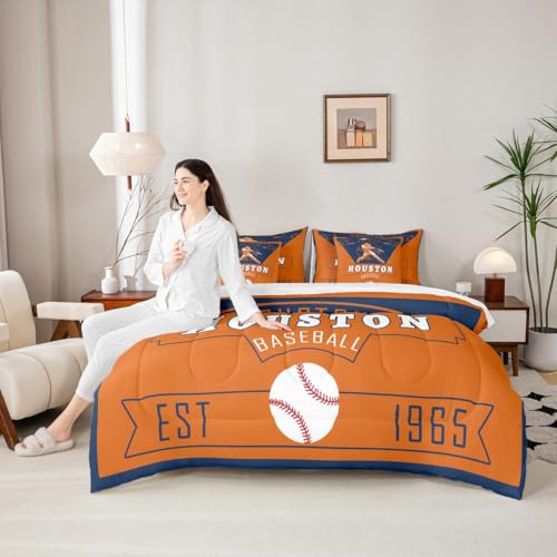 Feelyou Baseball Full Comforter Set with Sheets for Kids Boys Girls Houston 7 Pieces Bedding Set Baseball City Bed in a Bag Sports Game Room Decor Soft Lightweight Microfiber Feelyou