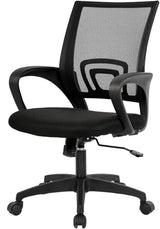 BestOffice | Ergonomic Office Chair | Mid-Back Swivel Desk Chair | Breathable Backrest & Lumbar Support | Adjustable Height | Sponge Seat | Rolling Wheels | Dark Black | for Adults & Women BestOffice
