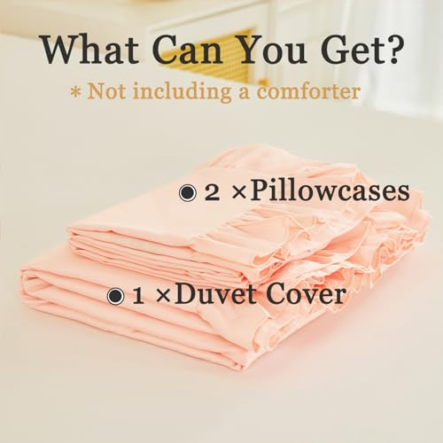 ZSYAYAHA Peach Pink Duvet Cover Twin Size 3 Pieces Ruffle Bedding Cover Set Boho Shabby Chic Comforter Cover Set for Girls Kids Teens(Peach Pink, Twin) ZSYAYAHA