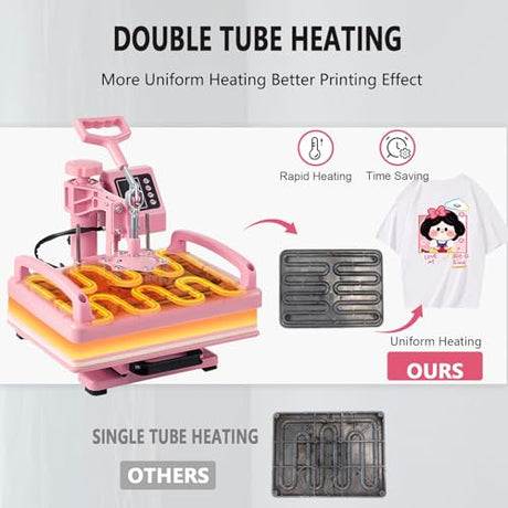 Leomru 8 in 1 Heat Press Machine 12x15 Inch, Heat Press Machine for T Shirts Hat Cap Mug Plate 360° Swing Away, Sublimation Heat Press Heat Transfer Machine W/ 30OZ Tumbler Press Pink Leomru