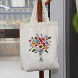 Mordely Flower Bouquet Embroidery Tote Bag Kit for Beginners, DIY Hand Embroidery Starter Set with Canvas Bag, 7.9 Inch Hoop, Colour Threads, 2 Needles and English Instructions