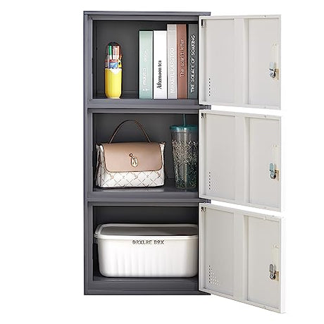 iCHENGGD 3 Door Metal Locker Steel Storage Cabinet, Office Storage Lockers for Employees, Vertical Metal Cabinets for Home,Office,School,Room Storage Organizer iCHENGGD