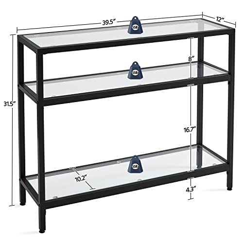 Yaheetech 39.5" Console Table with 3 Storage Shelves,Tempered Glass Sofa Table, Modern Entryway Tables with Metal Frame for Hallway Living Room Bedroom, Easy Assembly, Black Yaheetech